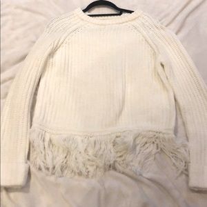 Thick White Long Sleeve Fringe Sweater